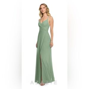 Azazie Davis Matcha A-line V-neck Chiffon Dress
